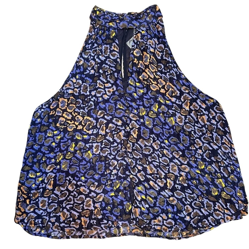 Anthropologie‎ Halter Blouse Sheer Animal Print Boho Tank Mob Wife 3X Plus NWT